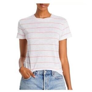 Vince Skinny Stripe T-Shirt Women's Size S Petite White Short Sleeve Pima Cotton